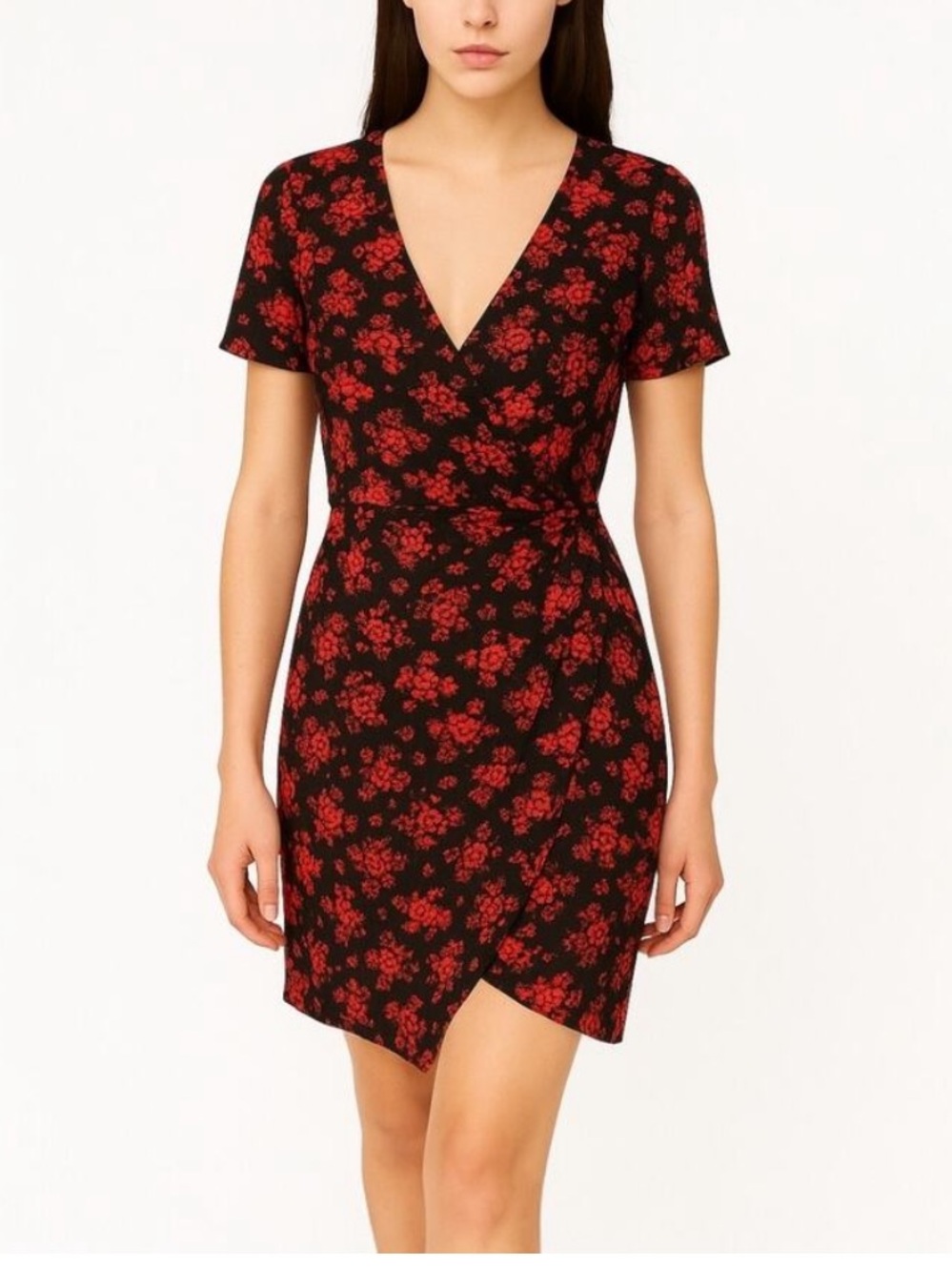 Club Monaco Esquinah Floral Short Sleeve Dress Black and Red Size 8